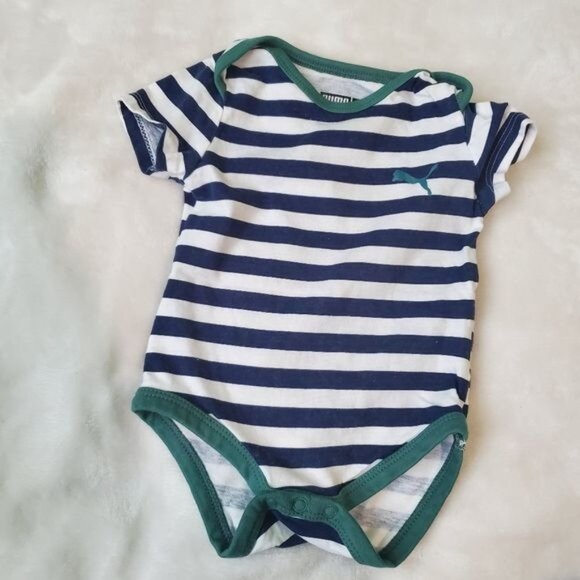 Puma 0-3 Months 4 Bodysuits Short Sleeve logo striped yellow green blue - Picture 7 of 9